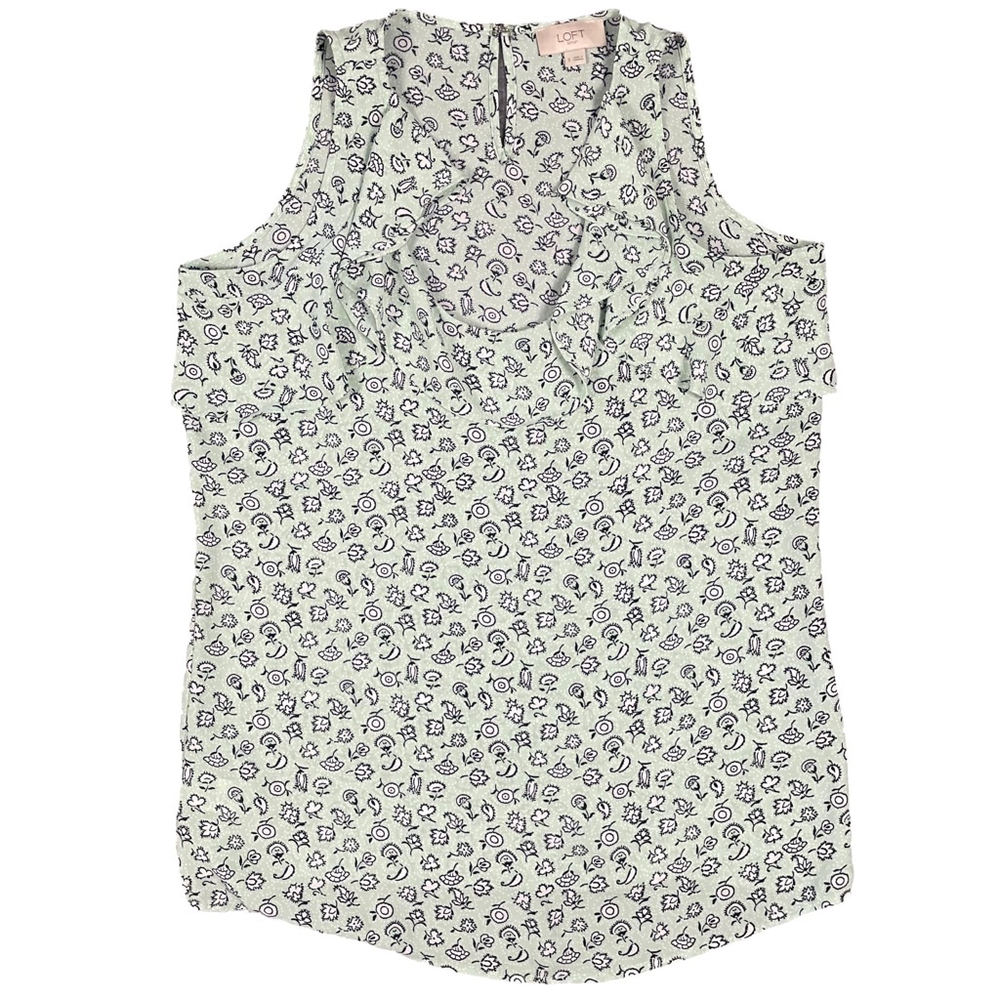 LOFT Outlet Women’s Small Sleeveless Ruffle Blouse Green Floral Lightweight